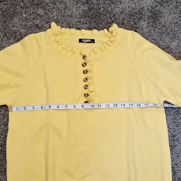 BTFBM pullover 1/4 button relaxed heavy sweater - ruffles - yellow - M - Picture 6 of 10